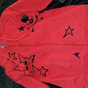 Skull star red black zip up emo scene